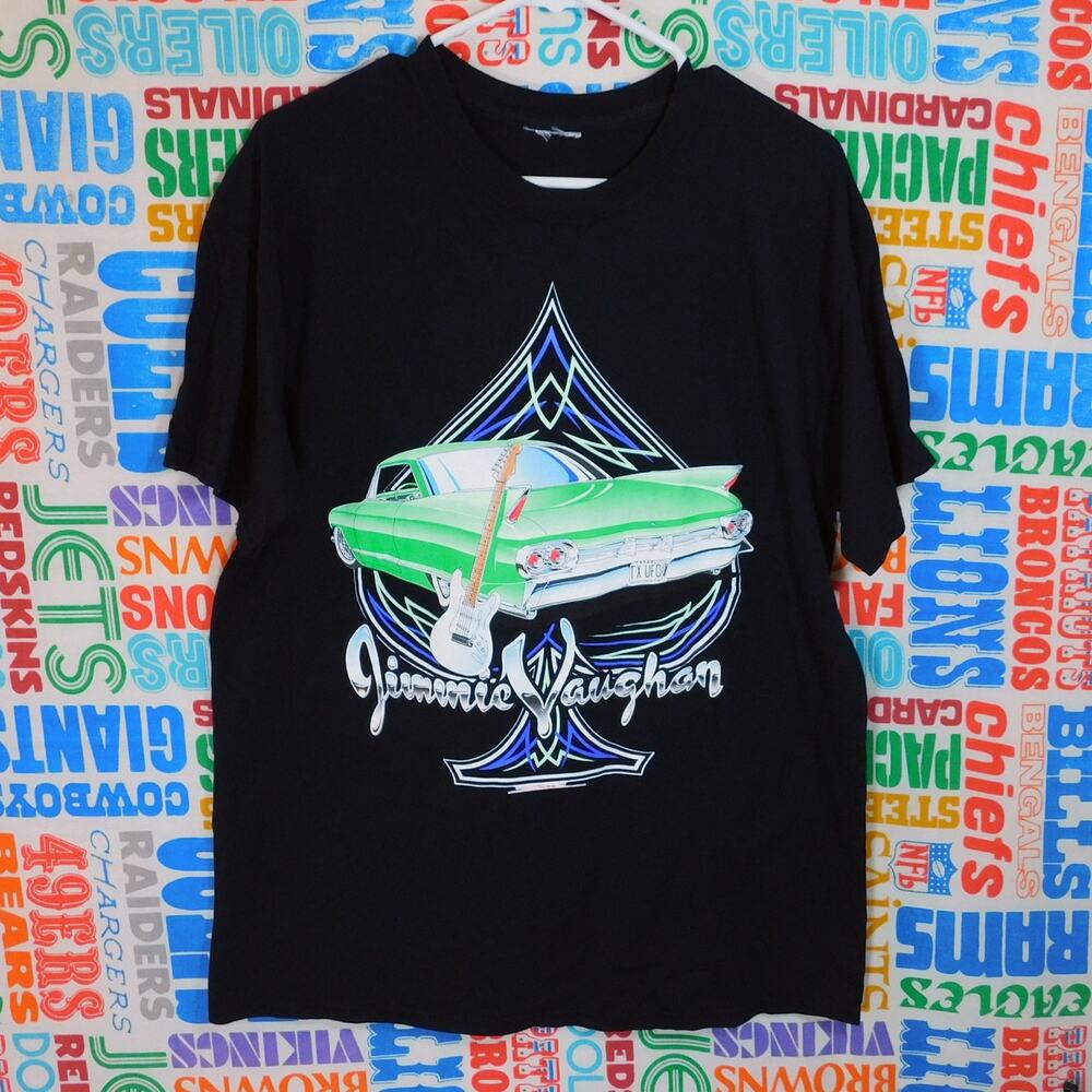 VTG 90s Jimmie Vaughan Lowrider Pinstripe Graphic T Shirt Size L Black Guitar - Picture 1 of 3